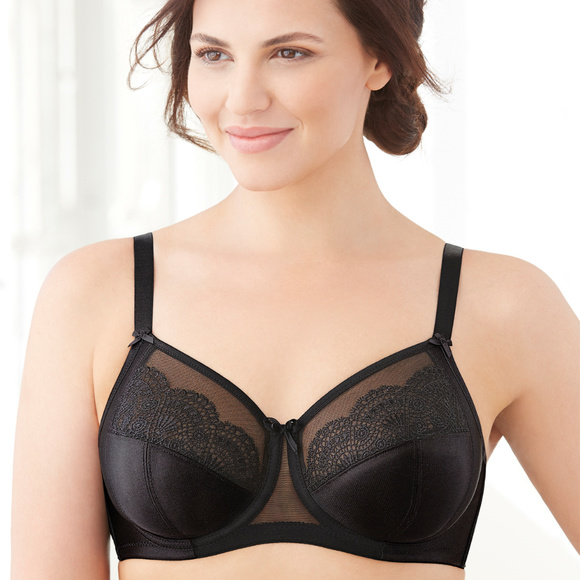 Glamorise 44DD WONDERWIRE Bra Satin ~Lace UNDERWIRE (FLEXI SIDE BONES) Black NEW - Picture 4 of 16